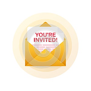 You`re invited! Badge icon. Written Inside An Envelope Letter. Vector illustration. photo